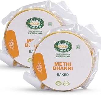 Millet Amma Baked Methi Bhakhri - 360 Gms | (Pack of 2 - Each 180 Gms) | Ready to Eat | Best Choice for Snack Time, Parties & Events | Healthy Traditional Gujarati Snacks