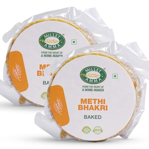 Millet Amma Baked Methi Bhakhri - 360 Gms | (Pack of 2 - Each 180 Gms) | Ready to Eat | Best Choice for Snack Time, Parties & Events | Healthy Traditional Gujarati Snacks