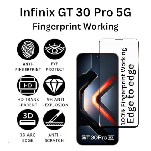 Image of compatible with Infinix GT 30 Pro 5G Tempered Glass screen protector guard Full Edge to Edge 9H Full Glue FHD with Easy Installation kit | 6.78 Inch