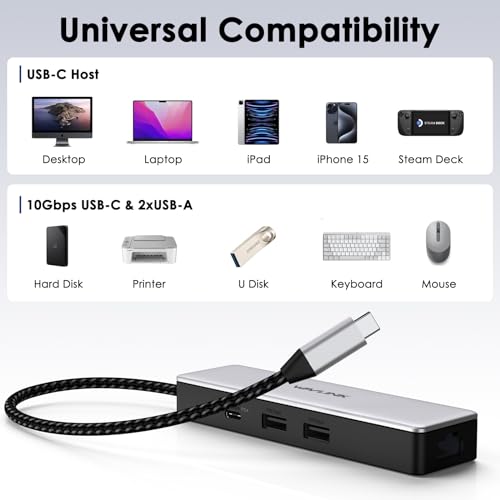 Adattatore da USB a Ethernet USB Hub, adattatore di rete LAN Gigabit da USB 3.0 a RJ45 2500Mbps Compatibile con MacBook, Surface Pro, PC con Windows7/8/10, XP, Max OSX 10.8 e più recente - Hub USB - Immagine 5