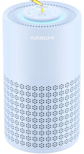 Image of AIRROMI Air Purifier for Bedroom with HEPA 3-in-1 Filter, Pet Air Purifier for Home Cat Pee Smell, Covers Upto 990 Ft², Quiet 360° intake Air Cleaner for pet hair,allergies,Dust,Smoke A2001 Blue