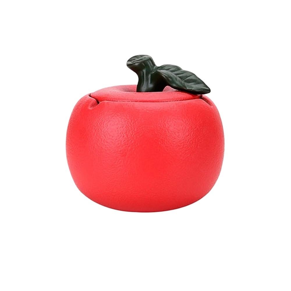 Indoor Decorative Fruit Shape Ceramic with Lid Portable Ashtray Homes Room Restaurants Decoration for Desktop(Red)