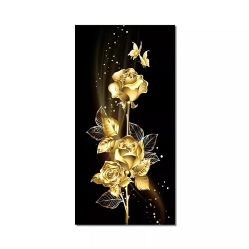 Affiche abstraite fleur noire dorée tableau mural moderne salon 60x132 - 2