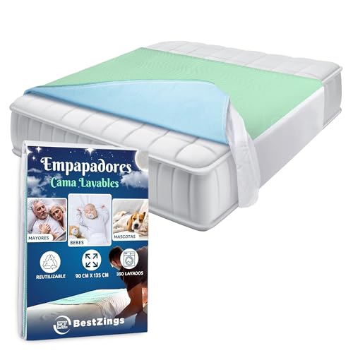 BestZings - Empapadores Cama Adultos - Protector Colchon Pipi stop - Empapadores bebe - Empapadores adultos - Empapador Reutilizable - Protector colchon 135 - Con alas 135x90