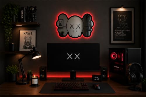 Image of AD INFINITUM LED Wall Lamp, Comic Lover, Bat Cave, Night Lamp, for Gift, Kids Room, Gaming Setup, Gaming Room, Man Cave (KAWS face Mirror Backlit)