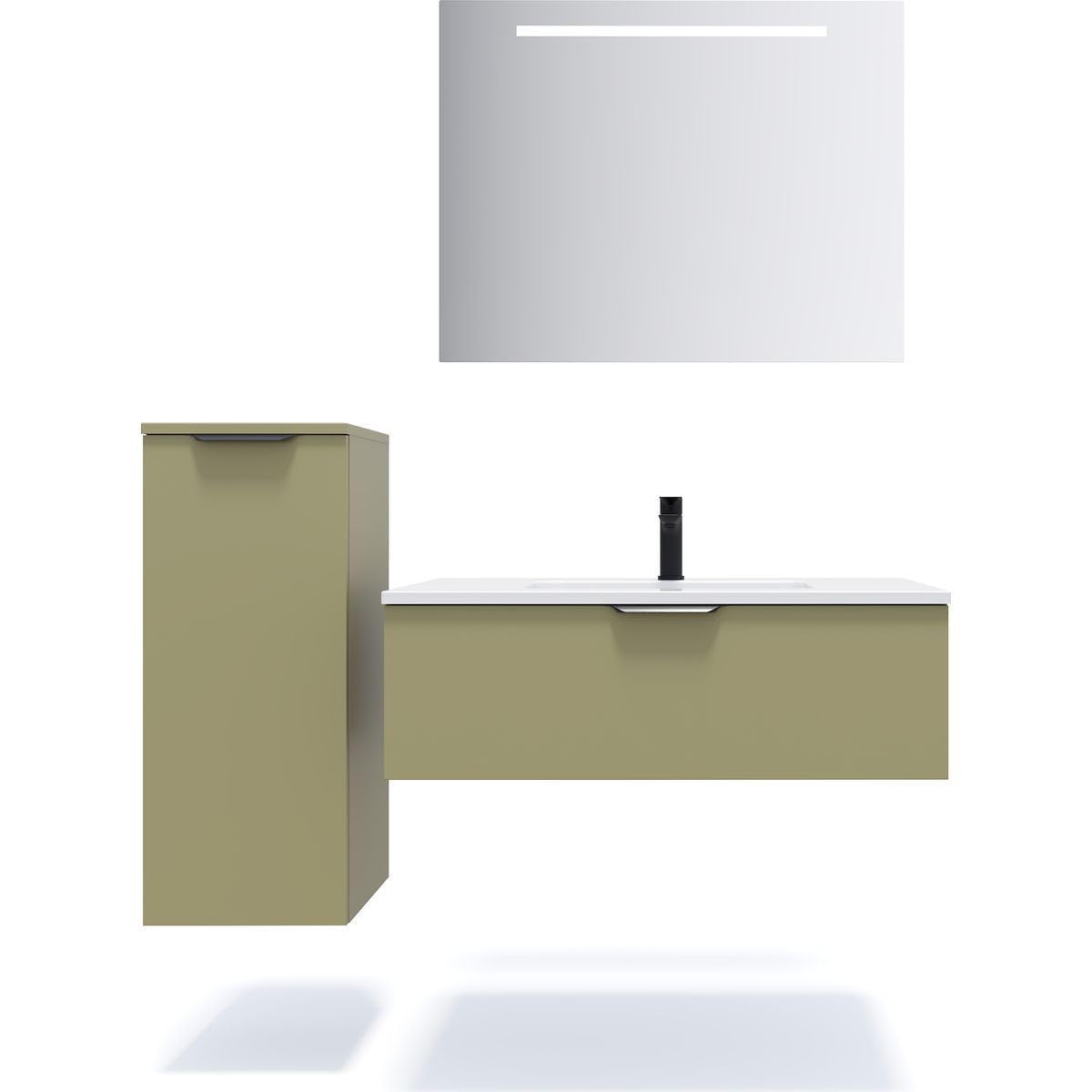 HOMIFAB Meuble de Salle de Bain Suspendu Vasque intégrée 90cm 1 tiroir Vert Olive - Soho
