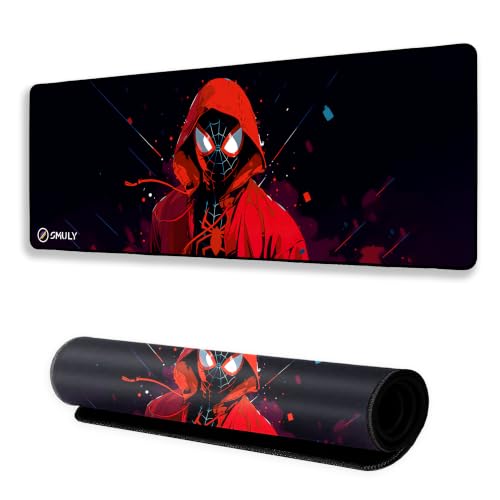 Image of Gaming Mouse Pad, Large Desk Mat 12 x 32 inch, Extended Washable Mousepad, Desk Pad, 3mm Thick Non-Slip Rubber Base, Stitched Edges, Smooth Surface (Multicolour) - Red Hoodie Spider Design