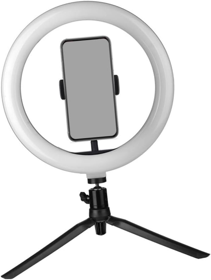 10-Inch USB Phone Live Bracket with Adjustable Three-Color Fill Light, Remote, Iron Stand Tripod for Makeup and Selfie Photography, Black