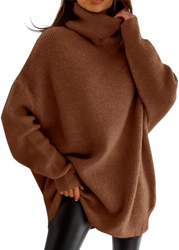 Image of Womens Turtleneck Oversized Sweater Batwing Chunky Pullover Sweater Casual Fall Loose Knit Jumper Top