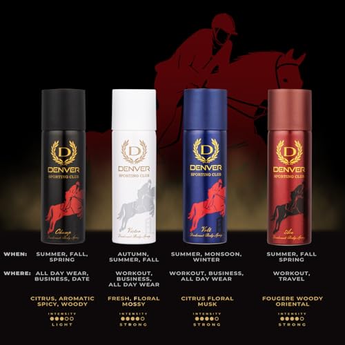 Image of DENVER SRK's Favourite Sporting Club Nano Deo | Long lasting Deodorant Spray (50ml x 4) Deodorant Spray - For Men