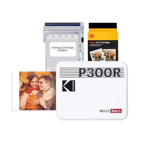KODAK Mini 3 Retro 4Pass Tragbarer Fotodrucker (7,6 x 7,6 cm) – Paket mit 60 Blatt, weiß