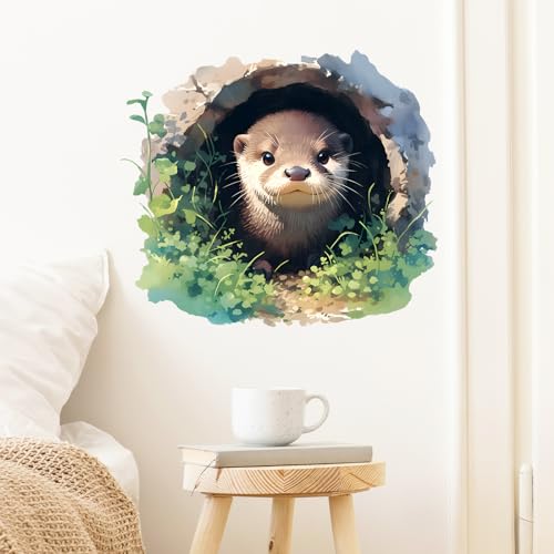 Vinilo decorativo de nutria en pared, removible e impermeable miniatura 1