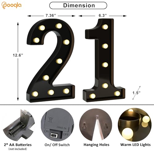 Image of Pooqla 21st Birthday Decorations for Him, Large Black Light Up Numbers | Black Party Decorations, 12.6in Tall Big Marquee Numbers 21st Anniversary Birthday Gift for Boys Wedding Room Decor