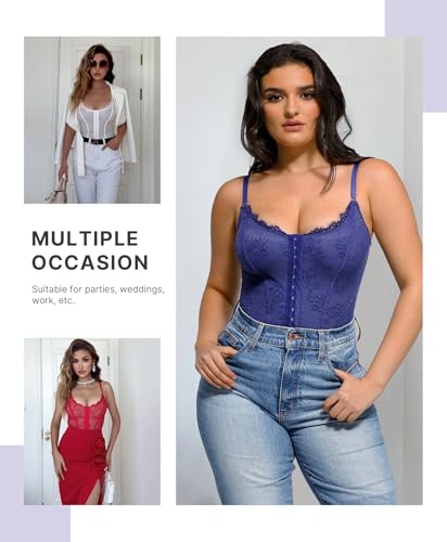 Image of SHAPELLX Lace Bodysuit for Women Tummy Control Shapewear Backless Body Suits One Piece Body Shaper Thongs
