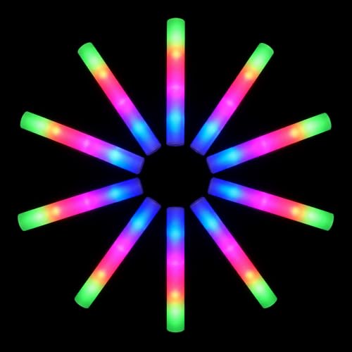 Mikulala 10 LED Schaumstoff Leuchtstäbe, 3 Modi Farbwechsel blinkend, Glow Sticks im Dunkeln...