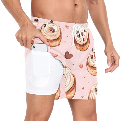 xigua Chocolate Chips Mens Swim Trunks with Liner, 5 inch Quick Dry Mens Boardshorts for Beach2
