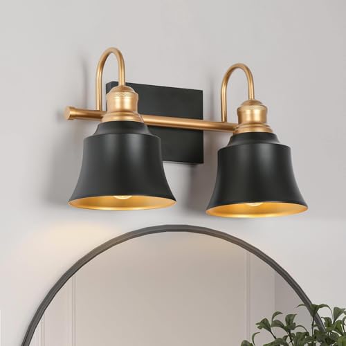 Image of KSANA Black Gold Vanity Lights, 2 Light Bathroom Light Fixtures Over Mirror Modern Farmhouse Vanity Lights for Bathroom, Bedroom, Kitchen