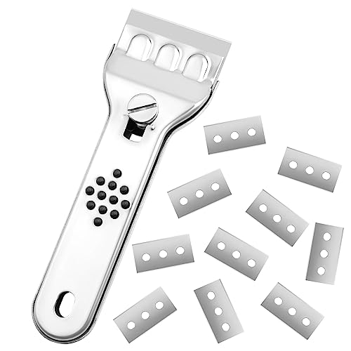 flintronic Ceranfeldschaber Metall, Schaber Ceranfeld mit 10Pcs Ersatzklingen, Glasschaber Ceranfeld, Kochfeldschaber, Ceranfeld Kratzer Entfernen für Reinigung Von Backofen, Induktionskochfeld, Herd