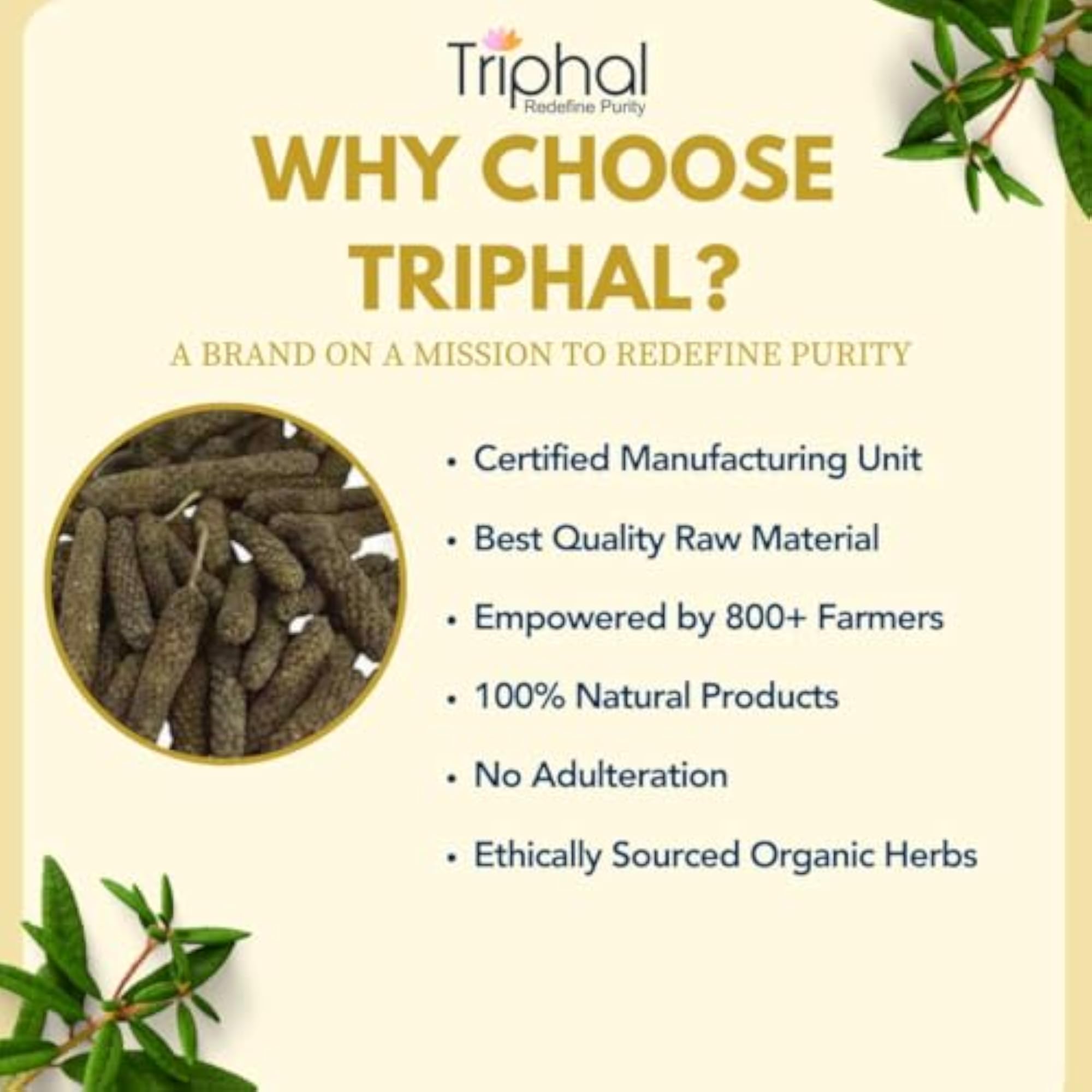 TRIPHAL Pipal Badi 100g, Organic Edible Long Pepper