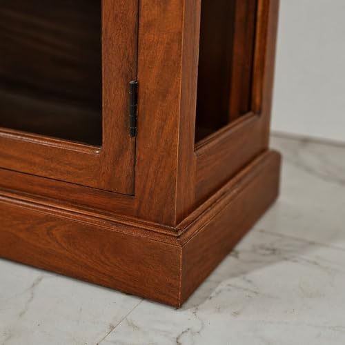 Image of The Attic Havenwood Wooden Bookshelf and Crockery Cabinet with Glass Door | Wooden Book Rack for Home Library, Study Room | Bookshelf Crockery Unit for Home & Kitchen Living Room | Honey Finish