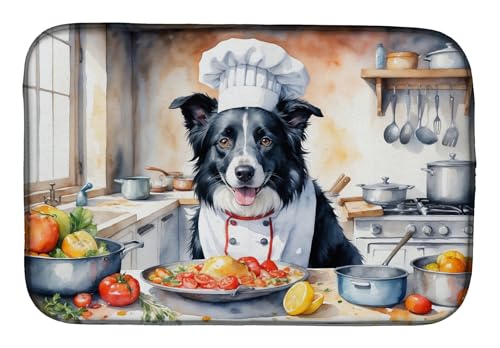 Caroline's Treasures DAC6212DDM Border Collie The Chef Dish Drying Mat Absorbent Dish Drying Mat Pad for Kitchen Counter Dish Drainer Mat for Countertop, 14 x 21", Multicolor