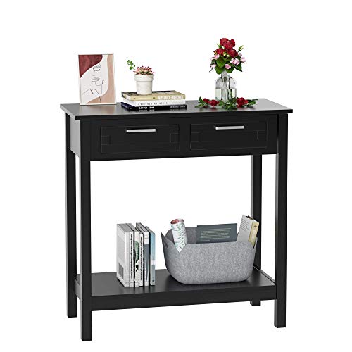 Kealive Console Table with Drawers, Tall Entryway Table with 2-Tier Storage Shelf, Sofa Entry Table for Hallway Living Room Bedroom,31.5 x 13.9 x 32.1 inches, Wood, Modern Black