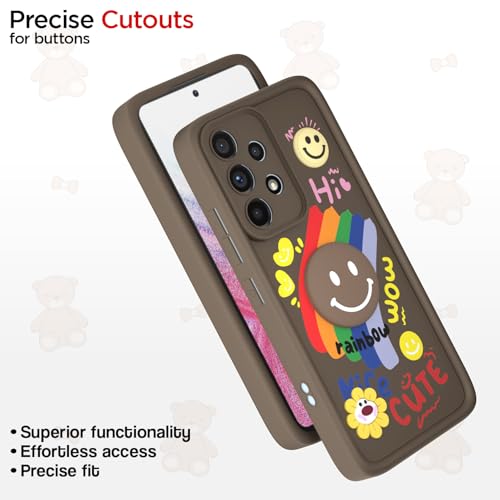 Image of Pikkme Back Cover for Samsung Galaxy A53 5G | Soft Silicone| Cute Rainbow Smile & 3D Cartoon Flower Design | Shockproof Raised Camera Protection Bumper Case (Brown)