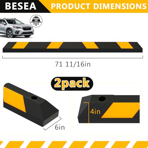 Image of BESEA 72 Inch Rubber Parking Stop,2 Pack Wheel Stop for Garage & Driveway