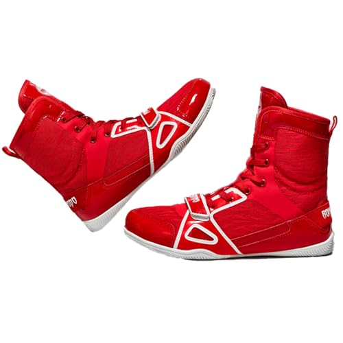 Gold Boxing Shoes for Men, Red Boxing Shoes Professional Wrestling Fighting Training Combat Boots High Top Fitness Sneakers