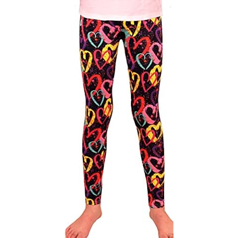 Syleia Girls Leggings with Heart Print, Valentine's Day, Full-Length, High Waist, Soft Stretchy, 1 Pair (Small) Cover