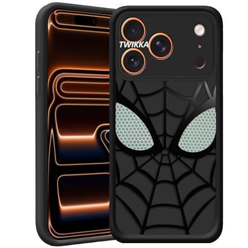 Image of Stylish Spider Back Case Cover Compatible for iPhone 17 Pro Max | Spidey Face Mask Case | Soft Silicone | Camera & Full Body Protection | Shock Proof | (Black)