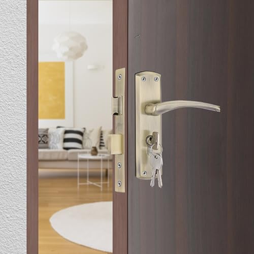 Image of Godrej Mortise Lock | BM 01 Handle Lock Set | 200mm Lockbody | Europrofile Cylinder 60mm Knob from Inside | for Home & Office | Antique Brass Finish | 3 Keys | Double-Throw Deadbolt | 5 Year Warranty