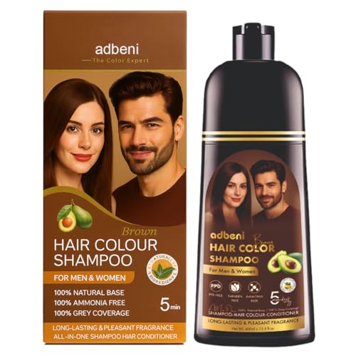 Image of Adbeni Darkest Brown Hair Color Shampoo 400ml with Conditioner | Ammonia & Paraben Free, No Harsh PPD | 5 Min Grey Coverage | For Men & Women | With Argan Oil & Herbal Extract | 10 Pair Gloves
