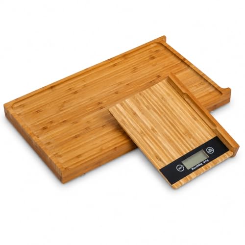 Tabla de cortar rectangular de bambú con balanza integrada miniatura 4