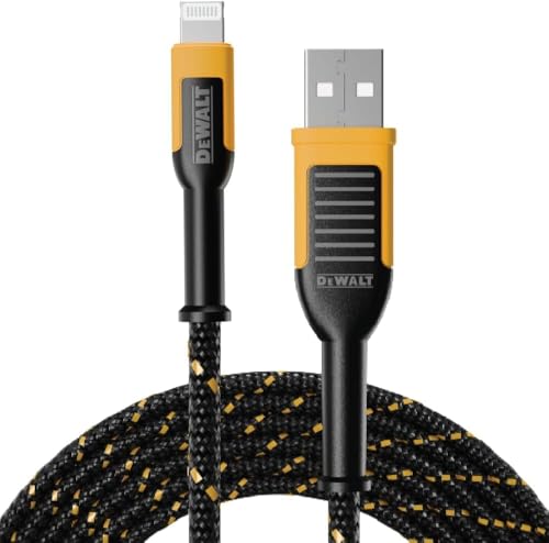 DEWALT Heavy Duty USB to Lightning Cable [Apple MFiCertified] Durable iPhone Charger, Lightning Cables, Fast Charging iPhone Charger Cord Compatible w/iPhones 14/13/12/11 Pro Max iPad AirPods, 4FT