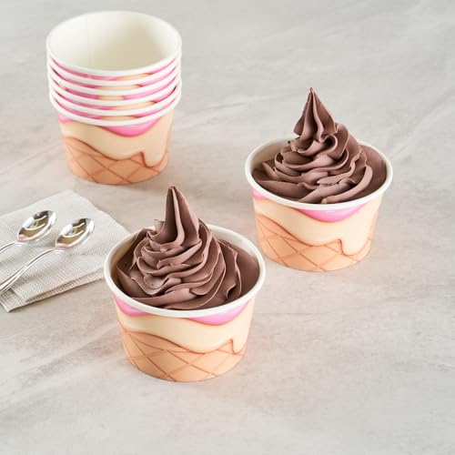 Image of Restaurantware Ice Cream Cups 50 Pack of 8 oz Leak-Resistant Disposable Dessert Bowl Frozen Yogurt Cup Round Paper Container For Cold And Hot Desserts