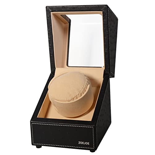 ZOEJOE Watch Winders for Automatic Watches,Single Watch Winder with 4 Modes,AC adapter,Ostrich Black