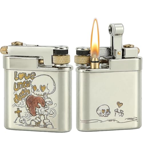 DOUBFIVSY Mechero Vintage Encendedor de Queroseno Recargable, Encendedor de Trinchera de Latón Mecánico, Colección de Encendedores Únicos, Regalo Ideal para Hombres, Padres y Esposos (Amor)