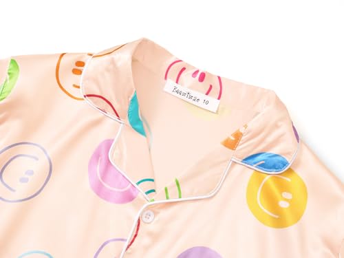 Beezizac Silky Satin Pajama Long Sleeves Set For Little & Big Girls Trendy Button 2-Piece Outfit Kid Sleepwear Size 6-162