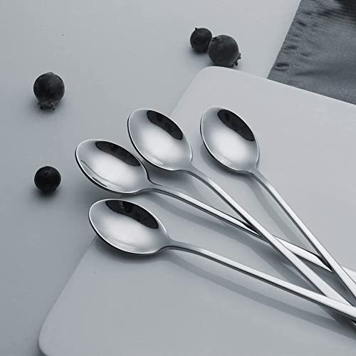 Image of Long Handle Spoon, Long Mixing Stirring Spoon for Iced Tea, Coffee Suitable for Tall Glasses, Cocktail Bar Stainless Steel Long Handle Spoon, Soda Spoon, Milkshake Spoon (8-pcs*Long)