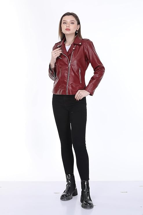 Image of Women Leather Jacket Solid and Riding Biker trending Jacket