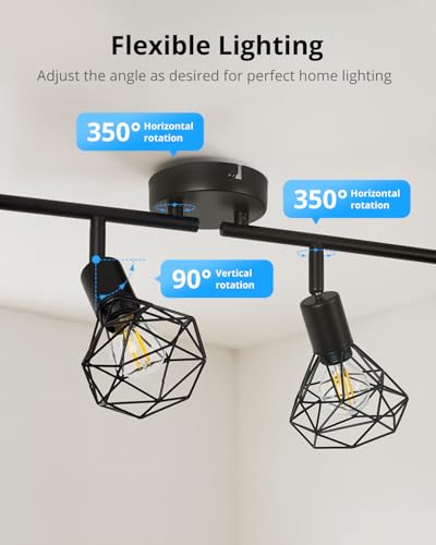 Spot Lights Ceiling 4 Way, Retro Kitchen Lights Ceiling E14, Black Ceiling Light Fittings, Adjustable Wire Cage Spotlights Bar for Hallway Bedroom Living Room, Bulb Not Included - Image 4
