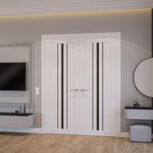 Image of Sartodoors Interior Door 3094 Slab White with Black Opaque Glass Solid MDF Modern Design 36 x 84 in