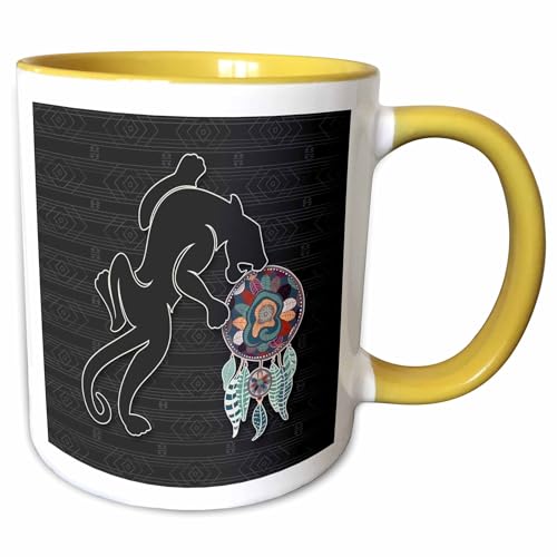 3dRose Jaguar and Dream Catcher in Tribal Patterned Native American Theme 15oz Two-Tone Yellow Mug