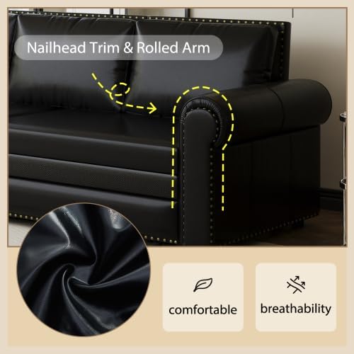 Futon Sofa Bed,Queen Size 3-in-1 Convertible Sleeper Sofa,90" Pull Out Futon Sleeper Loveseat Couch,Modern Futon Loveseat Couch for Living Room,Small Space,Apartment,Bedroom (Velvet, Black)