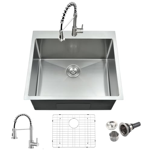 25 Inch Drop In Laundry Sink with Faucet Combo-Bokaiya 25x22x13 Stainless Steel Laundry Utility Room Sink 16 Gauge Deep Single Bowl Drop In Kitchen Sink