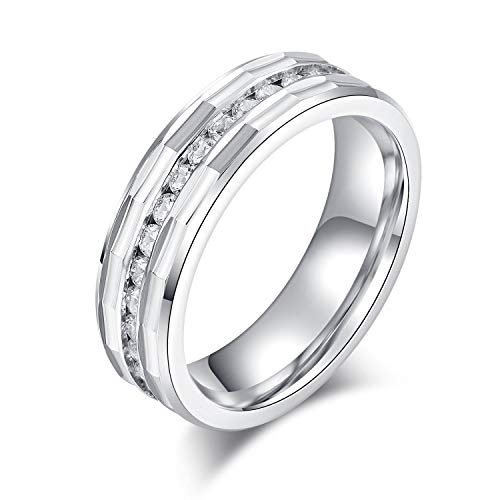 Comfort Fit Solid Sterling Silver 6mm Simulated Diamond Full Eternity Ring Patterned Wedding Band (8)