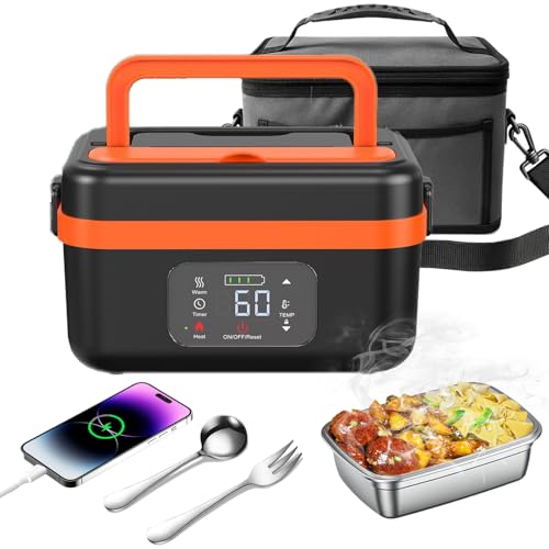 Warmfunn 1L Gamelle Chauffante Batterie,Lunch Box Chauffante Batterie,Préchauffage,Fond Scellé Joint Caoutchouc, Démontable...
