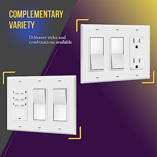 Image of ENERLITES Decorator Light Switch or Receptacle Outlet Wall Plate, Gloss Finish, Size 3-Gang 4.50 inch x 6.38 inch, Polycarbonate Thermoplastic, 8833-W, White (Pack of 2)