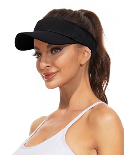 Zando Black Sun Visor Hats for Women Men - Sun Protection Quick Dry Hat Ventilated Open Top Adjustable Lightweight Sports Unisex Visors for Outdoor Beach Summer Golf Tennis Casual Running One Size